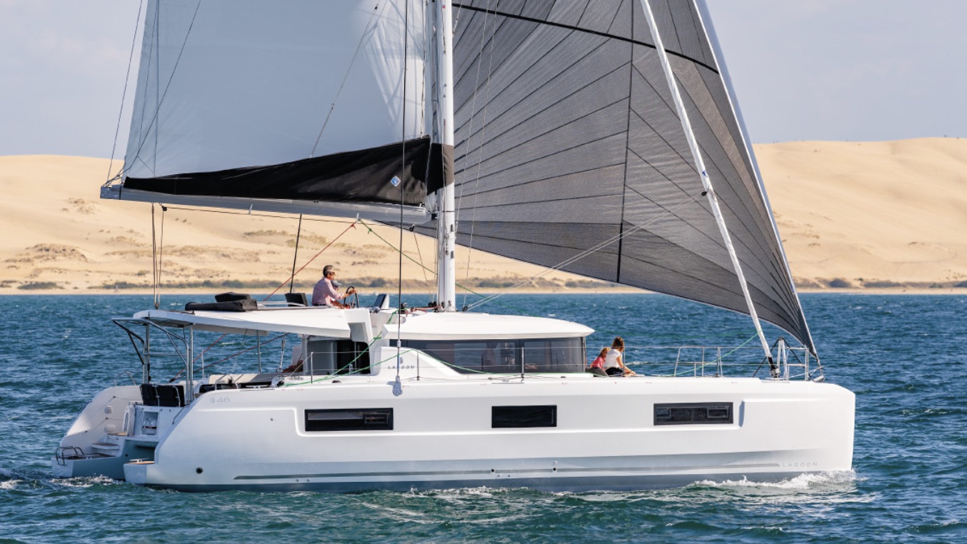 Lagoon 46 catamaran under sail in the BVI